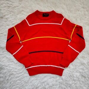 Vintage 80s Red Knit Sweater Retro Stripe Pullover Crewneck Sportswear Mens Med